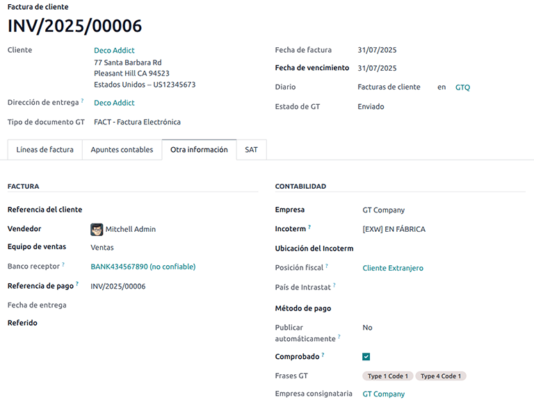 Exportation invoices main data.