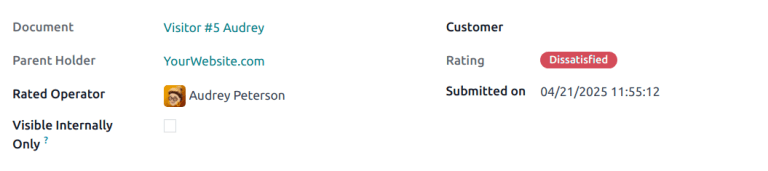 View of an individual rating's detail page with the visible internally setting checked.