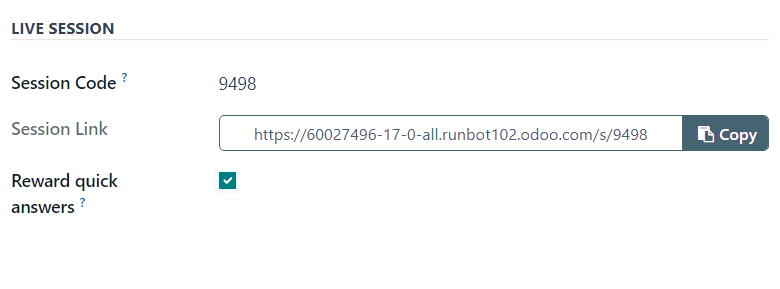 The Live Session section of the Options tab on a survey form in Cobuild Surveys.