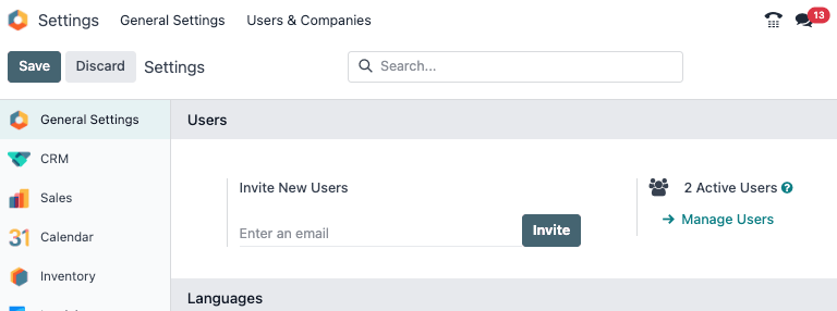 View of the settings page emphasizing the manage users field in Cobuild.