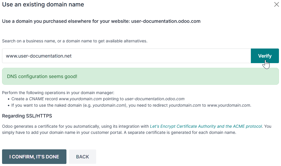 Mapping a domain name to a Cobuild database