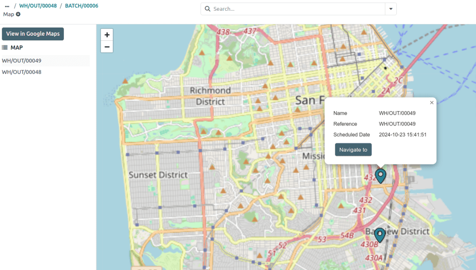 Show map in Cobuild, with information of the delivery orders.