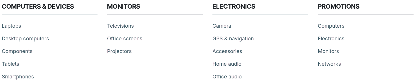 Mega menu in the navigation bar.