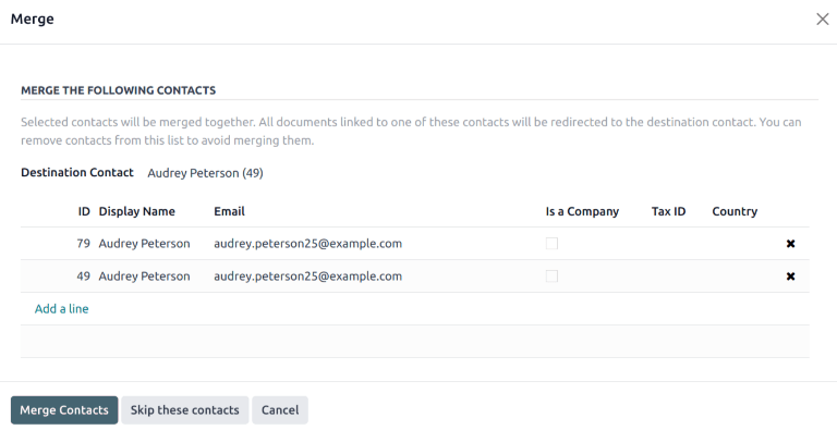The merge pop-up window in the Contacts application.