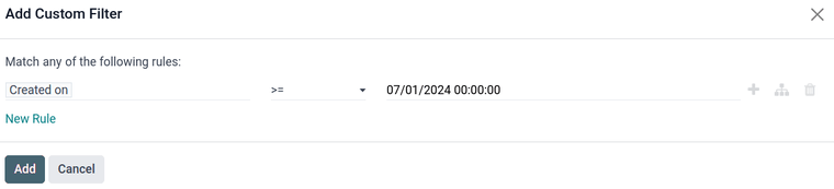 The custom filter creation form.