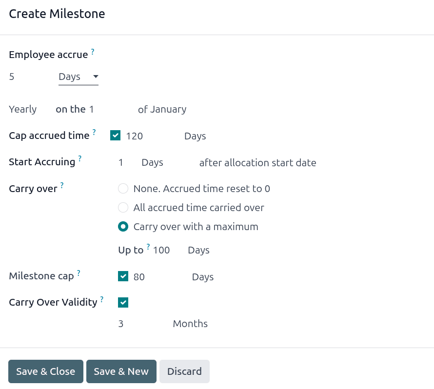A milestone form with all the entries filled out.