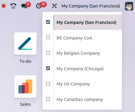 View of the companies menu through the main dashboard in Cobuild.