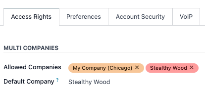 View of a user's form emphasizing the multi companies field in Cobuild.