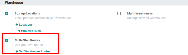 Activate the Multi-Step Routes feature in Cobuild Inventory.