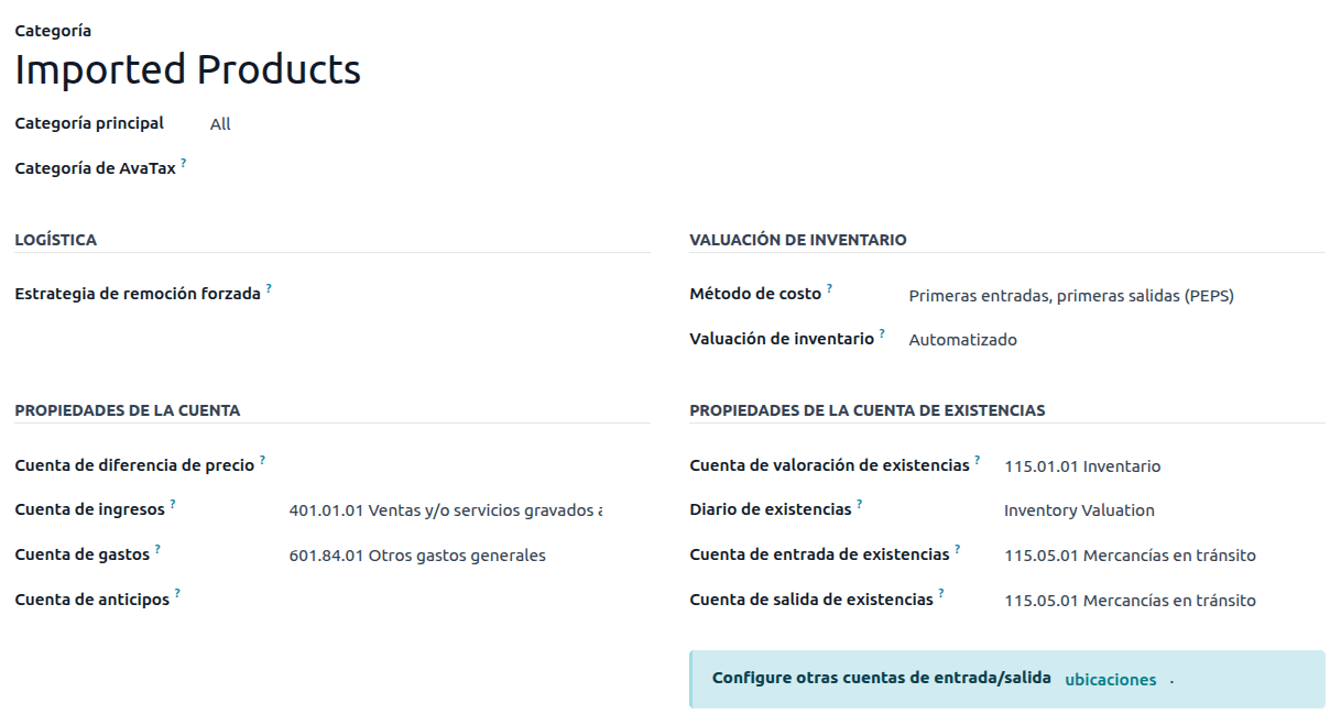 Storable product category configuration.