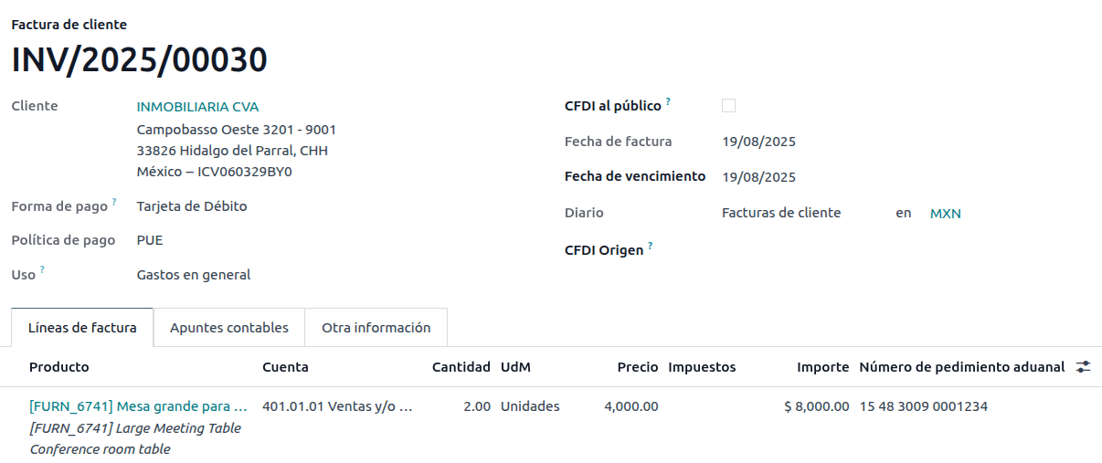 Customs number on confirmed sales order product.