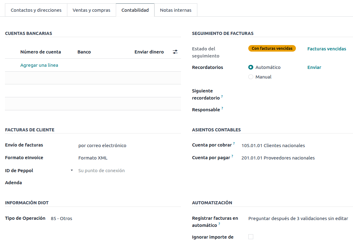 DIOT information on a vendor contact.