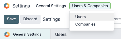 Users menu in the Users & Companies section of the Settings app of Cobuild.