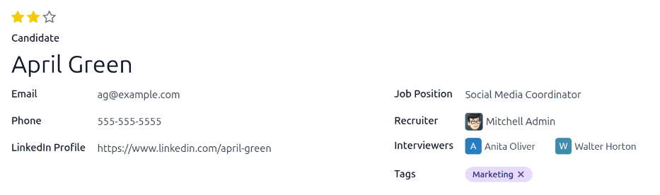 All the fields of the Candidate section for a new applicant form entered.