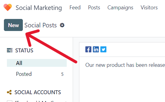 New button on the Social Posts page in the Cobuild Social Marketing application.