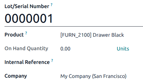 New lot number creation form with assigned product.