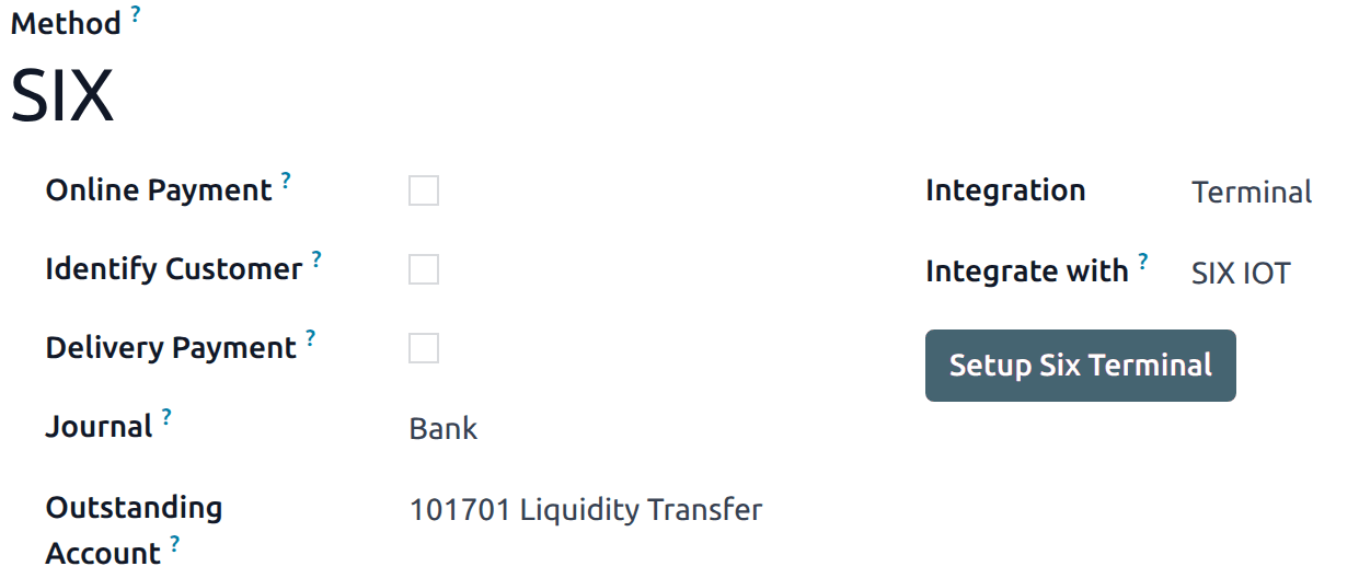 Creating a new payment method for the SIX payment terminal