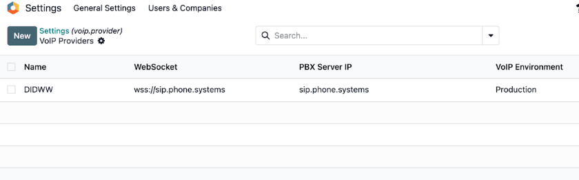 The VoIP providers page in Cobuild.