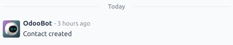 A close up of a chatter thread of an OdooBot created contact record.