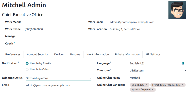 View of user profile in Cobuild, emphasizing the Online Chat name field.