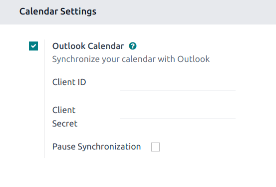 The "Outlook Calendar" setting activated in Cobuild.