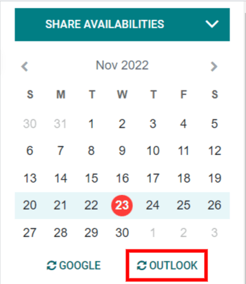 The "Outlook" sync button in Cobuild Calendar.