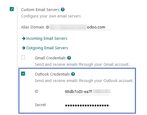 Outlook Credentials in Cobuild General Settings.