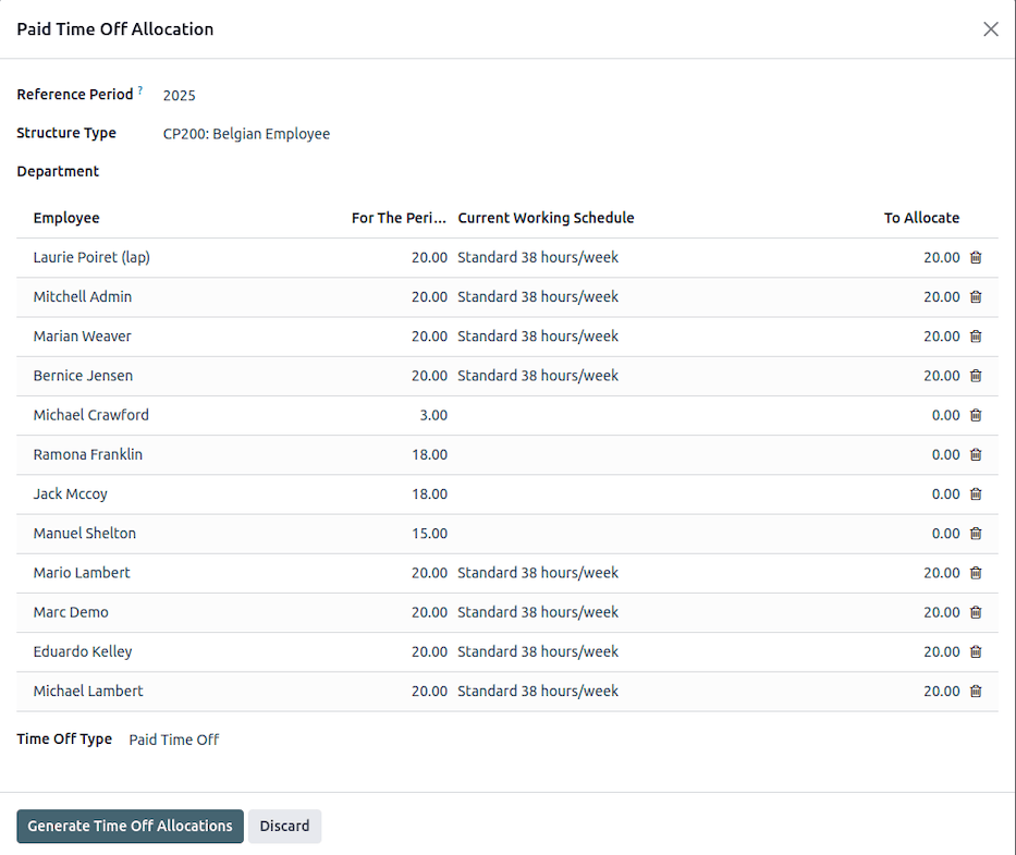 Paid Time Off Allocation Wizard.
