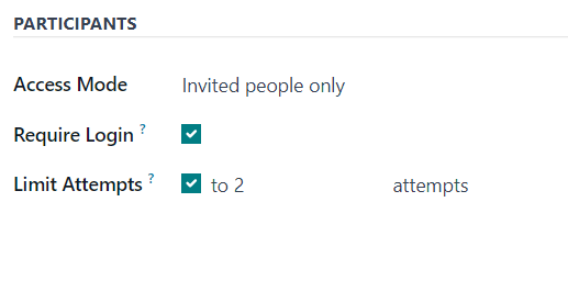 The Participants section of the Options tab on a survey form in Cobuild Surveys.