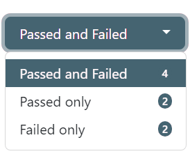The 'Passed and Failed' drop-down menu on the 'See results' page of the Cobuild Surveys app.