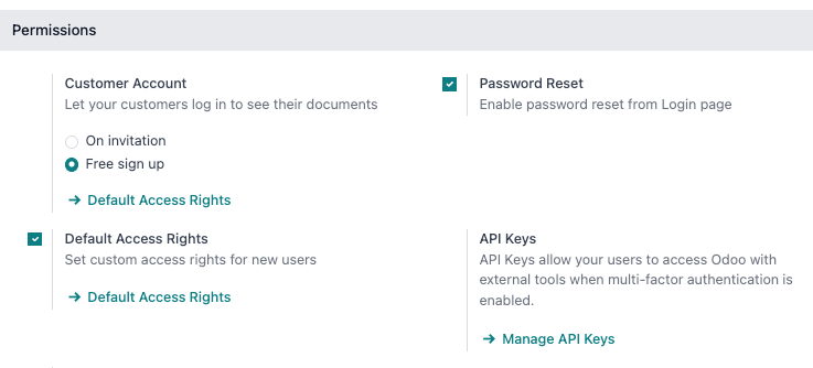 Enabling Password Reset in Cobuild Settings.