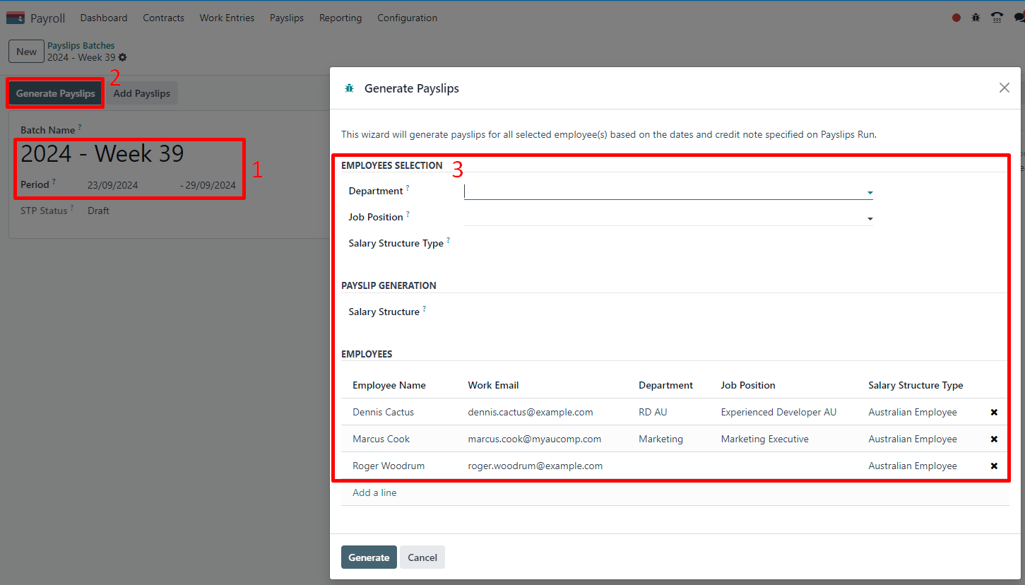 Steps to generate payslips.