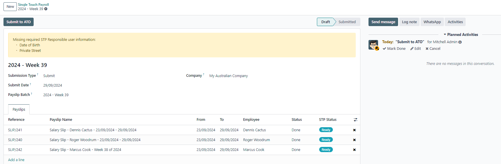 Example of a draft payslip.