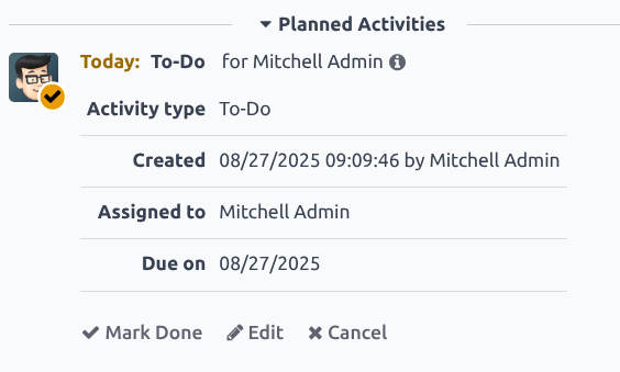 A detailed view of a planned activity.