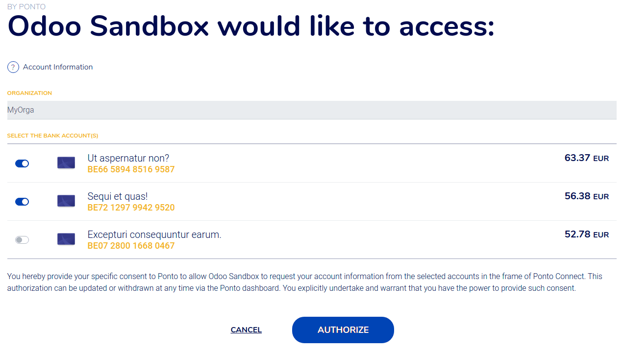 Selection of the accounts you wish to synchronize with Cobuild.