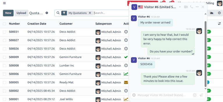 A live chat pop-up window in a Cobuild database.
