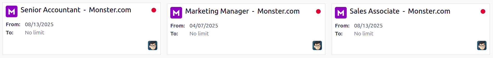 All job positions posted to a job board.