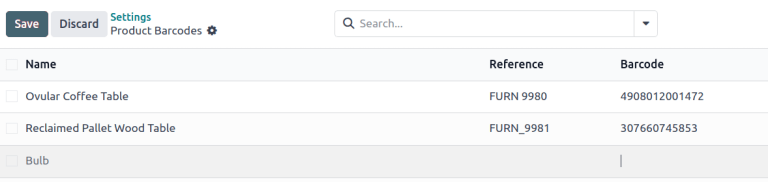 Selecting the Barcode field in the Product Configuration form.