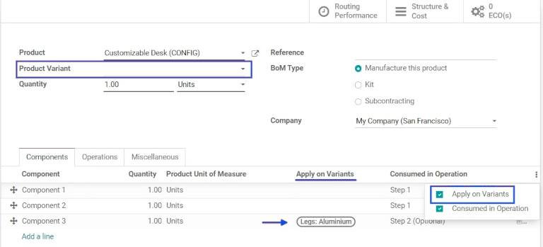 "Apply on Variants" option on the additional options menu.