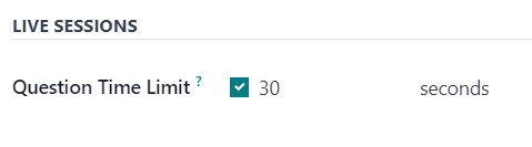 The Live Session question time limit option for questions in the Cobuild Surveys application.