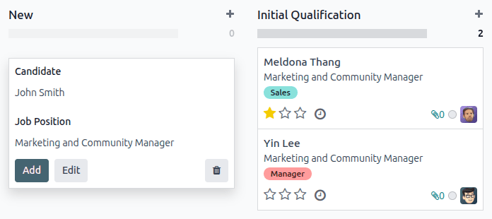 All the fields for a new applicant form entered when using the Quick Add option.