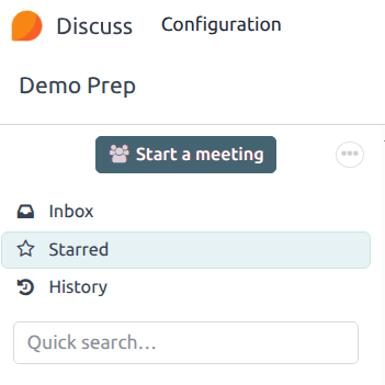 View of the Discuss' sidebar emphasizing the quick search bar in Cobuild Discuss.