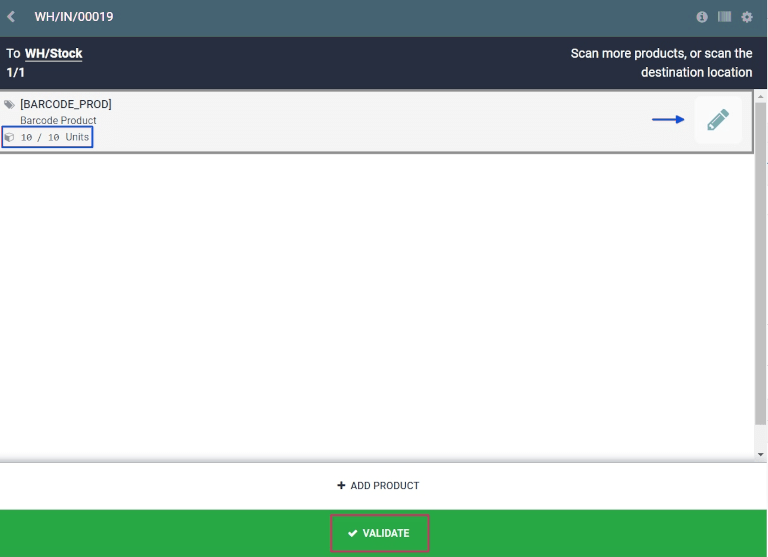 Overview of receipts in transfer to validate.