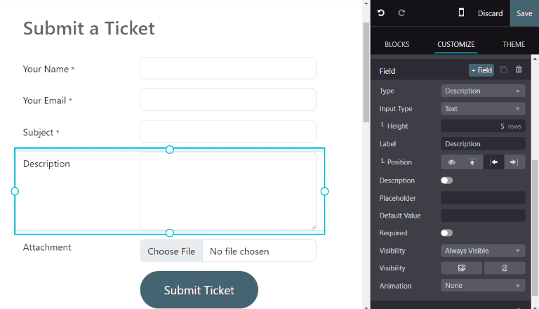 View of the unpublished website form to submit a ticket for Cobuild Helpdesk.