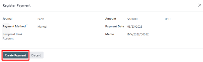 A register payment pop-up window on a customer invoice in Cobuild Sales.