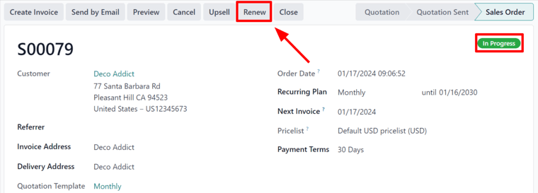 Renew button on subscription sales order with Cobuild Subscriptions.