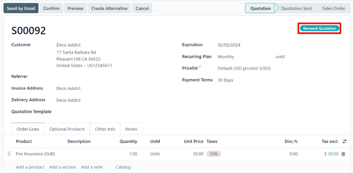 Renewal quotation in the Cobuild Subscriptions application.