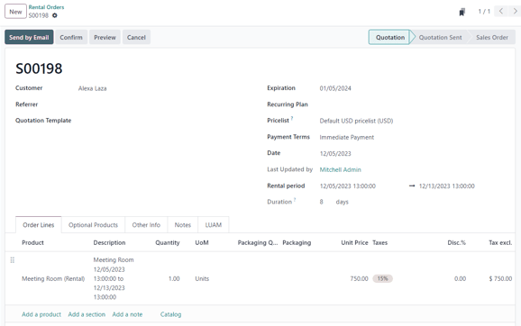 Sample of a filled out rental order available in the Cobuild Rental application.