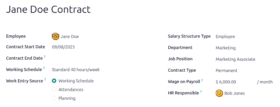 New contract form to be filled in when creating a new contract.