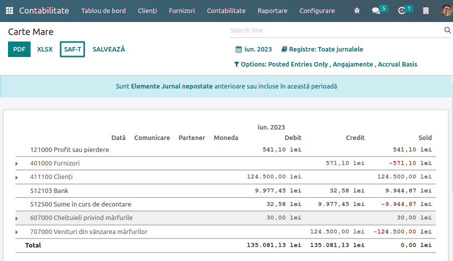 Click on the 'SAF-T' button to export the D.406 XML declaration.